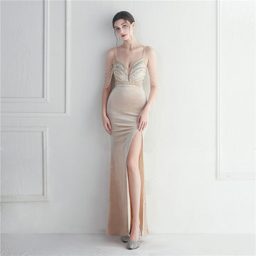 Korean Velvet Sequined Annual Party Long Evening Dress ¨C Social Glamour